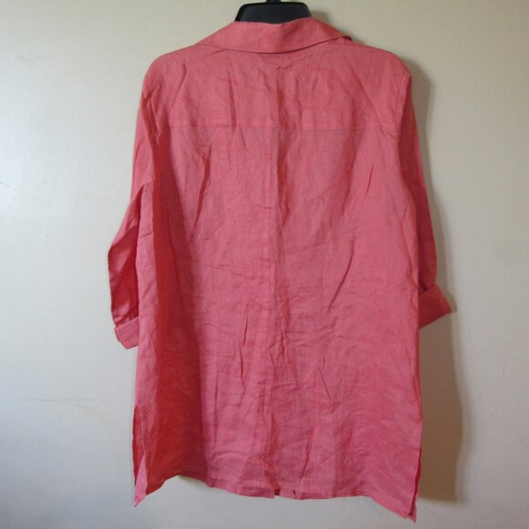 Rafaella 100% Linen Salmon Pink Coral Orange Button Front Tunic Top Shirt sz 14 - Picture 2 of 3